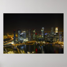 Singapore Cityscape along River at Night Poster