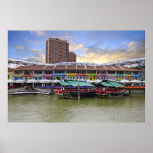 Singapore Retail Buildings along River Poster