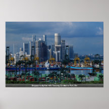 Singapore skyline with Tanjong Container Port, Sin Poster