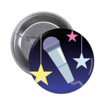 singer's microphone and stars design pinback buttons