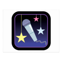 singer's microphone and stars design postcard