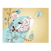 Singing Bird with Floral Post Card