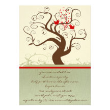 Singing Bird Wood Grain Tree Christmas Dinner Personalized Invitations