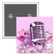 singing diva vintage microphone vector pinback button
