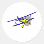 Single Blue Biplane Round Stickers