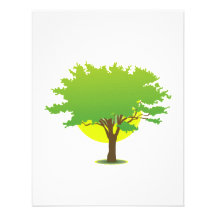 Single oak tree sun behind graphic announcement