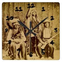 Sioux War Council Vintage Stereoview Square Wall Clocks