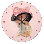 Sipping Soda Girl in Hat Round Clock