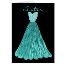 SISTER Be My  Bridesmaid RICH TEAL BLUE Dress Greeting Card