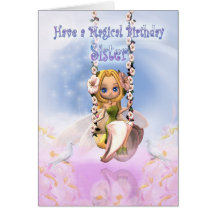 Sister Birthday card with Cutie Pie fairy on swing