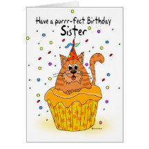 sister birthday card with ginger cupcake cat