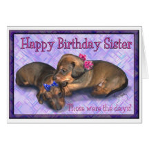 Sister Birthday Two little  dachshund sisters Cards