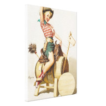 Sitting Pretty Western Pin Up Girl ~ Retro Art Canvas Print