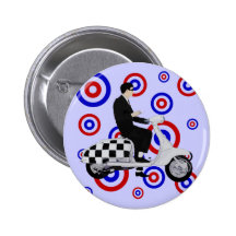 Sixties check mod scooter rider pinback buttons
