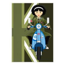 Sixties Mod Girl in Parka with Scooter Personalized Invitations