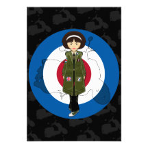 Sixties Mod Girl in Parka with Scooter RSVP Card Custom Announcements