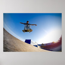 Skateboarder flying poster