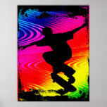 Skateboarding on Rainbow Grunge Poster