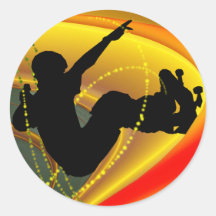 Skateboarding Silhouette in the Bowl Round Stickers