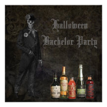 Skeleton Groom & Poison Halloween Bachelor Party Invitations