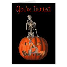 Skeleton Pumpkin Halloween Funny Party Invitation Card