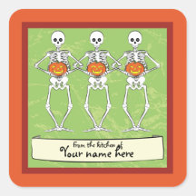Skeletons holding pumpkins square sticker