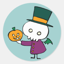 Skellie with Pumpkin Round Sticker