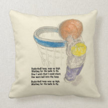 Sketch of little boy playing with a basketball. throw pillow