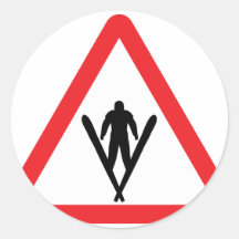 ski jump warning sign round stickers