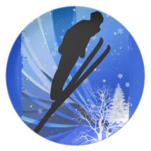 Ski Jumping in the Snow Party Plates