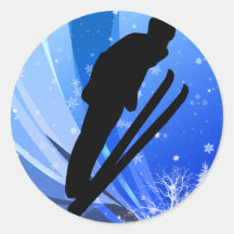 Ski Jumping in the Snow Round Stickers