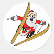 Ski Santa Round Sticker