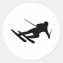 ski skiing downhill skier round sticker