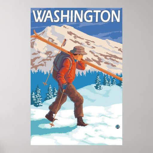 Skier Carrying Snow Skis - Washington Posters