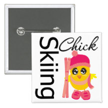 Skiing Chick Pinback Buttons