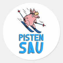 skiing pig runder aufkleber