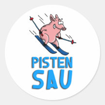 skiing pig runder sticker