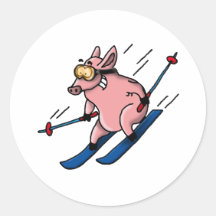 skiing pig sticker