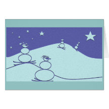 Skiing Snowpeople Christmas Hanukkah Greeting Card