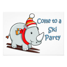 Skiing Winter Rhino Ski Party Custom Invitations