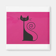 Skinny Cat on Pink Fridge Magnets