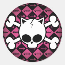 Skull and Cat Bones Round Sticker