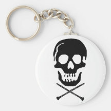 Skull and clarinets - Black on white Keychain