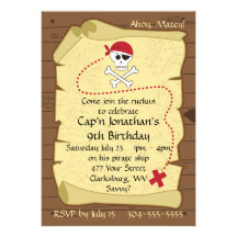 Skull and Crossbones Pirate Treasure Map Birthday Invites