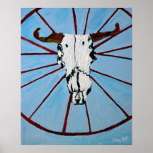 Skull and Red Wagon Wheel Posters