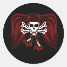 skull and skates round sticker