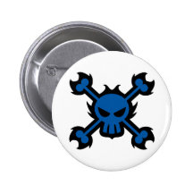 Skull Icon Badge Blue Pinback Button