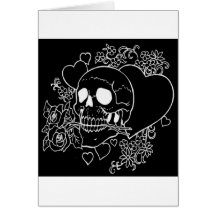Skull Love - Skulls, Roses and Hearts by Al Rio Greeting Cards