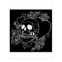 Skull Love - Skulls, Roses and Hearts by Al Rio Postcard