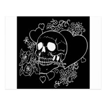 Skull Love - Skulls, Roses and Hearts by Al Rio Postcard